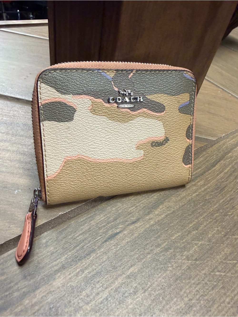 Coach Camo Zip Wallet in Beige, Brown and Olive